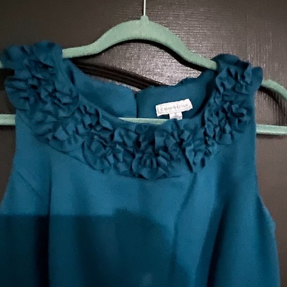 CHARTER CLUB SLEEVELESS A-LINE SHEATH RUFFLE NECK WORK EVENT DRESS WOMEN TEAL 4 - Picture 3 of 11